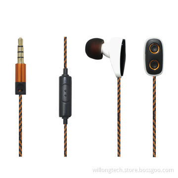 2014 Newest Design Fabric Cable Earphones with Microphone, 3mW Rated Power
